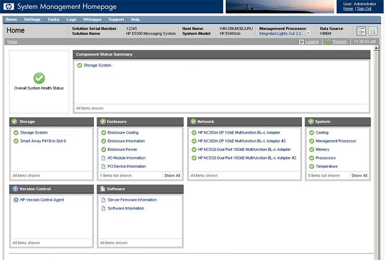 HP E5000 System Management Homepage